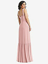 Rear View Thumbnail - Rose Tie-Shoulder Bustier Bodice Ruffle-Hem Maxi Dress