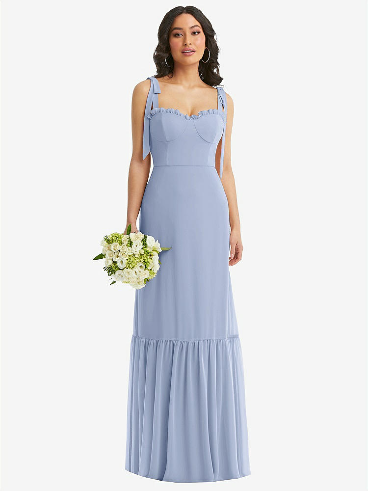 Shirred Cross Bodice Lace Up Open-back Maxi Bridesmaid Dress