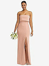 Front View Thumbnail - Pale Peach Strapless Overlay Bodice Crepe Maxi Dress with Front Slit
