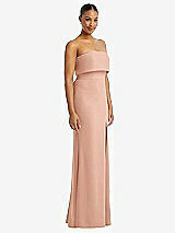 Side View Thumbnail - Pale Peach Strapless Overlay Bodice Crepe Maxi Dress with Front Slit