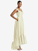 Side View Thumbnail - Butter Yellow Cap Sleeve Deep Ruffle Hem Satin High Low Dress with Pockets