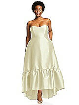 Alt View 1 Thumbnail - Butter Yellow Strapless Deep Ruffle Hem Satin High Low Dress with Pockets