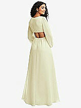 Rear View Thumbnail - Butter Yellow Long Puff Sleeve Cutout Waist Chiffon Maxi Dress 