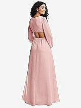 Rear View Thumbnail - Rose Long Puff Sleeve Cutout Waist Chiffon Maxi Dress 
