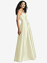 Side View Thumbnail - Butter Yellow Boned Corset Closed-Back Satin Gown with Full Skirt and Pockets