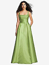 Front View Thumbnail - Mojito Boned Corset Closed-Back Satin Gown with Full Skirt and Pockets