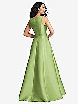 Rear View Thumbnail - Mojito Boned Corset Closed-Back Satin Gown with Full Skirt and Pockets