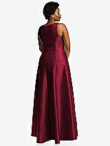 Alt View 3 Thumbnail - Burgundy Boned Corset Closed-Back Satin Gown with Full Skirt and Pockets