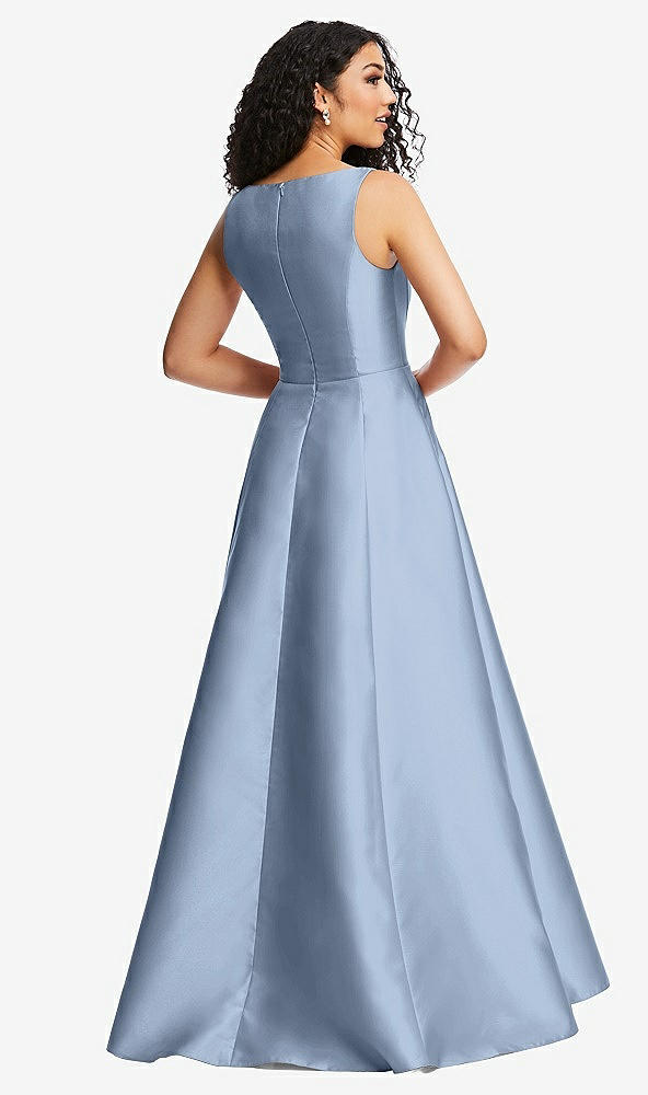 Back View - Cloudy Boned Corset Closed-Back Satin Gown with Full Skirt and Pockets