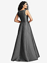 Rear View Thumbnail - Gunmetal Boned Corset Closed-Back Satin Gown with Full Skirt and Pockets