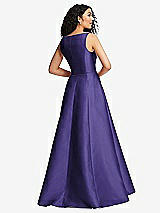 Rear View Thumbnail - Grape Boned Corset Closed-Back Satin Gown with Full Skirt and Pockets