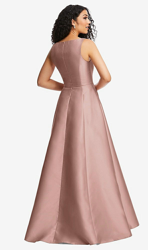 Back View - Neu Nude Boned Corset Closed-Back Satin Gown with Full Skirt and Pockets