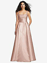 Front View Thumbnail - Toasted Sugar Boned Corset Closed-Back Satin Gown with Full Skirt and Pockets