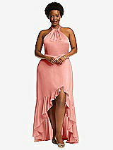 Alt View 4 Thumbnail - Rose Tie-Neck Halter Maxi Dress with Asymmetric Cascade Ruffle Skirt