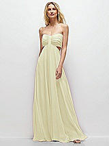 Front View Thumbnail - Butter Yellow Strapless Empire Waist Cutout Maxi Dress with Covered Button Detail