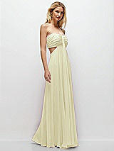 Rear View Thumbnail - Butter Yellow Strapless Empire Waist Cutout Maxi Dress with Covered Button Detail