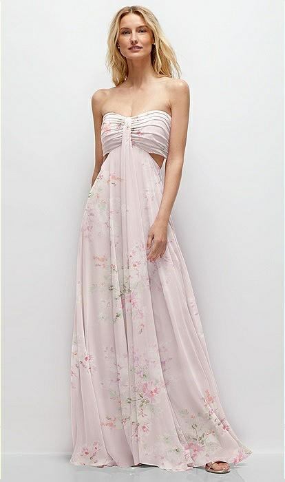 Strapless Empire Waist Cutout Maxi Bridesmaid Dress With