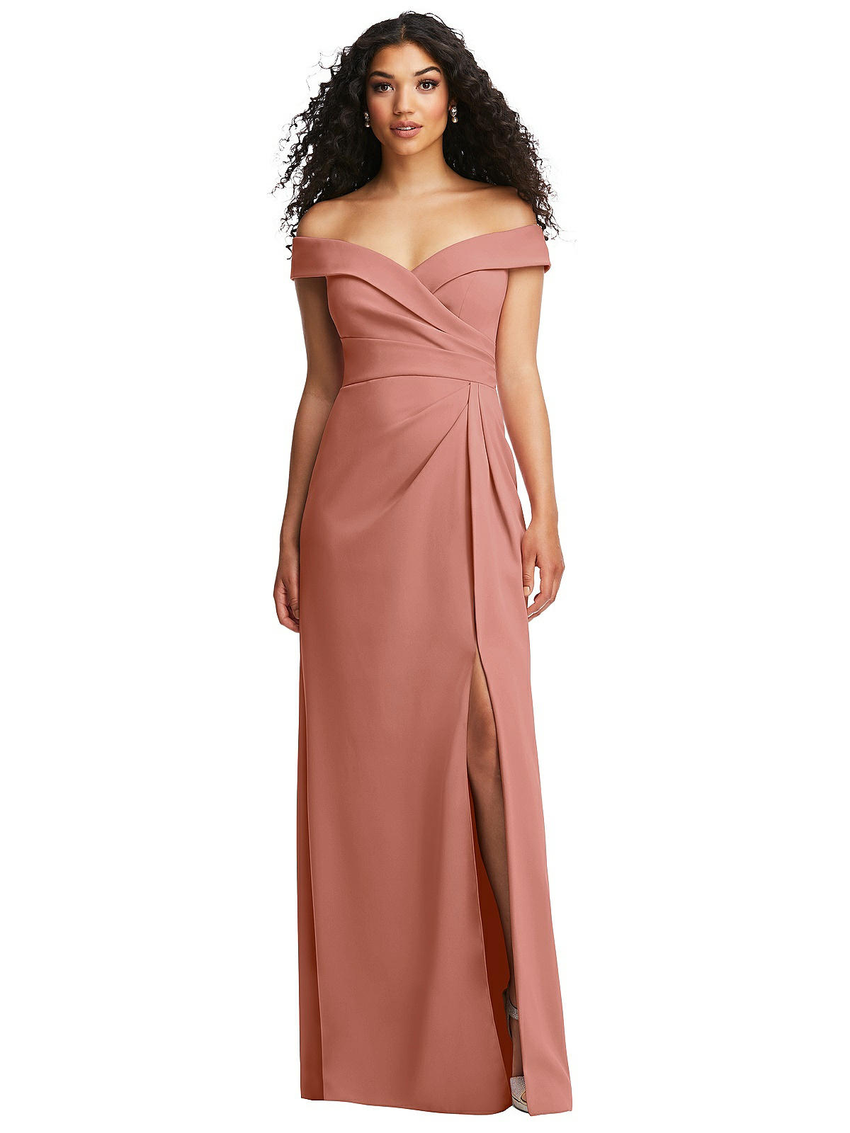Social Bridesmaids Draped One-Shoulder Convertible Column Gown in Desert Rose, Size X-Large