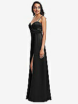 Side View Thumbnail - Black Adjustable Strap Faux Wrap Maxi Dress with Covered Button Details