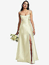 Alt View 1 Thumbnail - Butter Yellow Open Neckline Cutout Satin Twill A-Line Gown with Pockets
