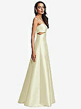 Side View Thumbnail - Butter Yellow Open Neckline Cutout Satin Twill A-Line Gown with Pockets
