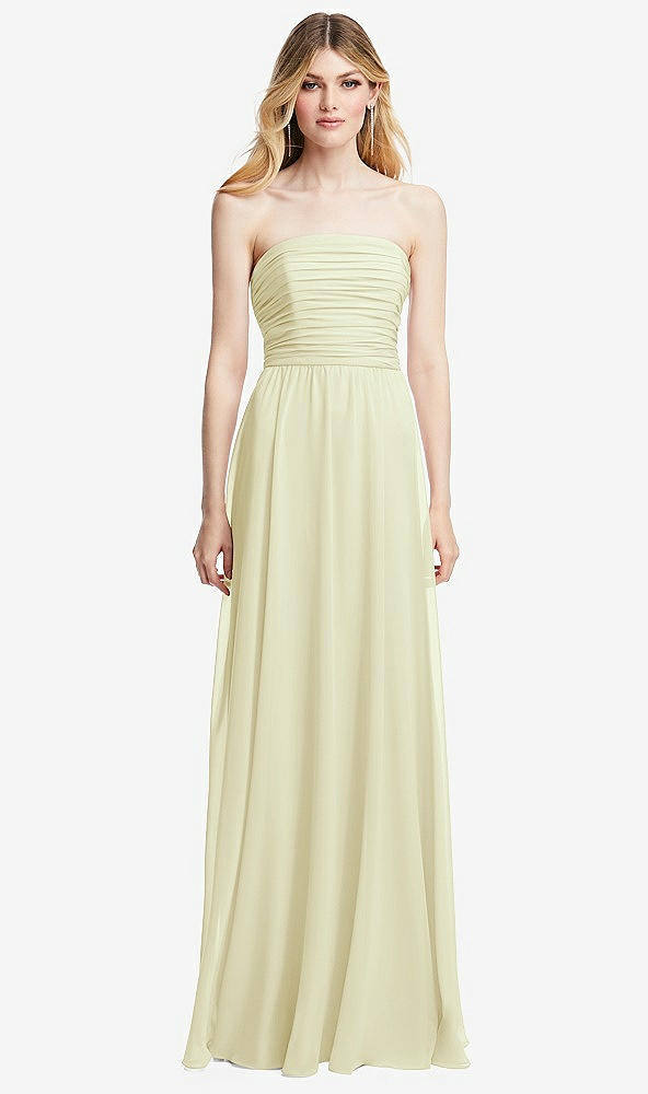 Front View - Butter Yellow Shirred Bodice Strapless Chiffon Maxi Dress with Optional Straps
