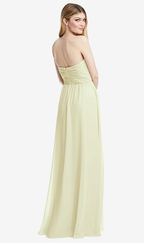 Back View - Butter Yellow Shirred Bodice Strapless Chiffon Maxi Dress with Optional Straps