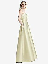 Alt View 5 Thumbnail - Butter Yellow Strapless Bias Cuff Bodice Satin Gown with Pockets
