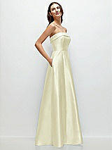 Rear View Thumbnail - Butter Yellow Strapless Bias Cuff Bodice Satin Gown with Pockets