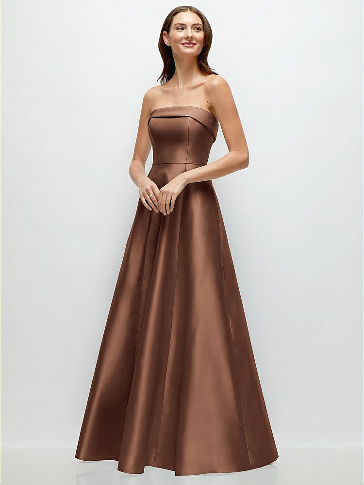 Strapless Draped Cat-eye Satin Maxi Bridesmaid Dress With