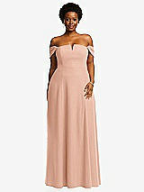 Alt View 2 Thumbnail - Pale Peach Off-the-Shoulder Pleated Cap Sleeve A-line Maxi Dress