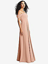 Side View Thumbnail - Pale Peach Off-the-Shoulder Pleated Cap Sleeve A-line Maxi Dress