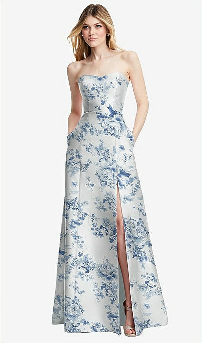 Strapless A-line Floral Satin Bridesmaid Dress With Modern