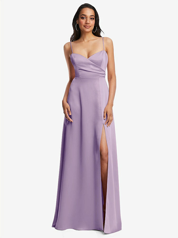 Adjustable Strap Faux Wrap Maxi Bridesmaid Dress With