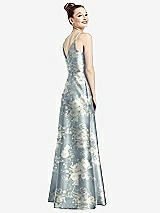 Rear View Thumbnail - Porcelain Blue Seraphina Floral Draped Wrap Floral Satin Maxi Dress with Pockets