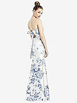 Rear View Thumbnail - Cottage Rose Larkspur Open-Back Bow Tie Floral Satin Trumpet Gown