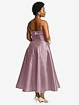 Alt View 2 Thumbnail - Dusty Rose Cuffed Strapless Satin Twill Midi Dress with Full Skirt and Pockets