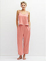 Front View Thumbnail - Rose Whisper Satin Wide-Leg Lounge Pants with Pockets