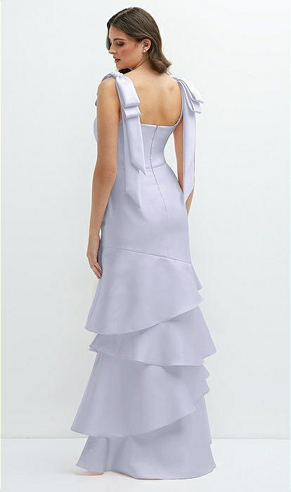 Bow-shoulder Satin Maxi Bridesmaid Dress With Asymmetrical