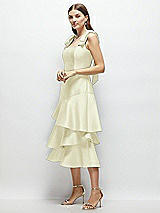 Alt View 2 Thumbnail - Butter Yellow Bow-Shoulder Satin Midi Dress with Asymmetrical Tiered Skirt
