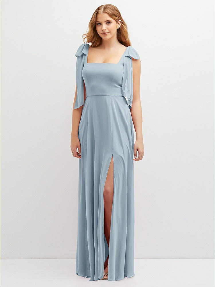 Square Neck Chiffon Maxi Bridesmaid Dress With Circle Skirt