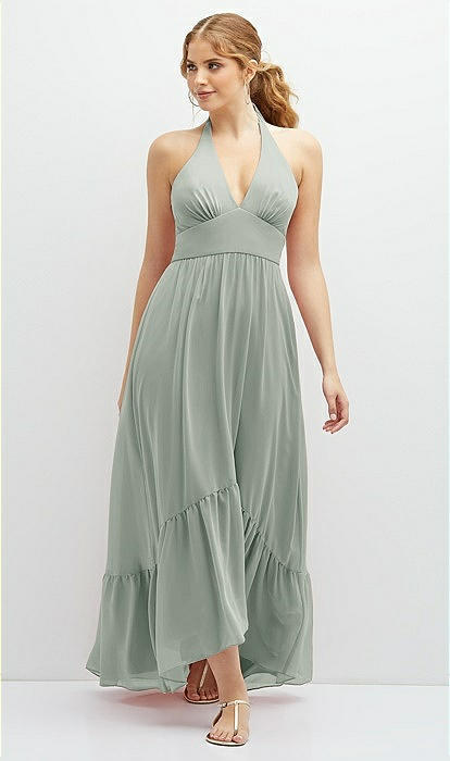 Chiffon Halter High-low Bridesmaid Dress With Deep Ruffle