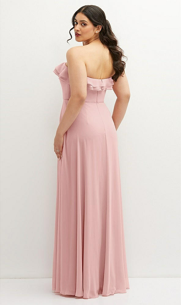 Back View - Rose Tiered Ruffle Neck Strapless Maxi Dress with Front Slit