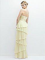 Rear View Thumbnail - Butter Yellow Strapless Asymmetrical Tiered Ruffle Chiffon Maxi Dress