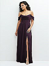 Front View Thumbnail - Aubergine Chiffon Corset Maxi Dress with Removable Off-the-Shoulder Swags