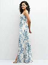 Alt View 2 Thumbnail - Cottage Rose Dusk Blue Chiffon Corset Maxi Dress with Removable Off-the-Shoulder Swags
