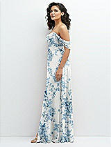 Side View Thumbnail - Cottage Rose Dusk Blue Chiffon Corset Maxi Dress with Removable Off-the-Shoulder Swags