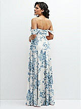 Rear View Thumbnail - Cottage Rose Dusk Blue Chiffon Corset Maxi Dress with Removable Off-the-Shoulder Swags