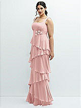 Side View Thumbnail - Rose Asymmetrical Tiered Ruffle Chiffon Maxi Dress with Handworked Flowers Detail