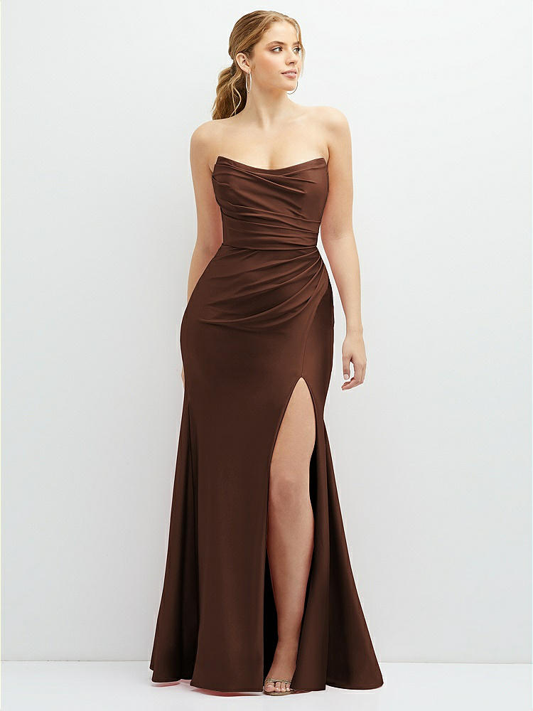 DDHSIAN Halter Asymmetrical Draped Stretch Satin Mermaid Bridesmaid